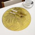 Round gold PVC placemat monstera leaf pattern Nordic style heat resistant table mat dining decor - Diameter 38cm / Gold