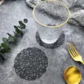 Black rose hollow PVC coaster Nordic style heat insulation placemat for home table decor. - 10cm Coaster / Black