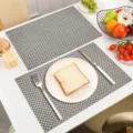 PVC woven placemat heat resistant waterproof table mat luxury dining table decor 45x30cm - Blue Gold [Weave Pattern]