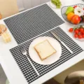 Black and white woven PVC placemat, heat resistant, waterproof and oil-proof dining mat. - Silver Black [Weave Pattern]