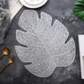 Silver hollow leaf placemat PVC heat resistant table mat Nordic luxury dining room decor 1pc - 44x35cm / Silver
