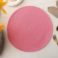Roze ronde gevlochten placemat, katoenen draad warmte-isolatie kussen voor eettafel. - Diameter 38cm / Roze met Goudraad
