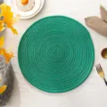 Groene geweven katoenen ronde placemat, hittebestendige tafelmat en pannenlap voor diner. - Groen Zilverdraad