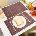 PVC woven placemat heat resistant waterproof dining table mat dark brown textured variant - Red-Brown Basketweave