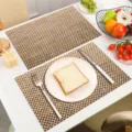 Woven PVC placemat heat insulation waterproof oil proof table mat luxury dining table decor - Tan Basketweave