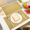 Gold PVC woven placemat heat resistant table mat kitchen dining table decor luxury style - Golden Yellow [Weave Pattern]