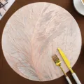 Nordic luxury round PVC placemat with elegant gold feather pattern, waterproof and heat resistant. - Rose Gold Feather Placemat, 38 cm Diameter