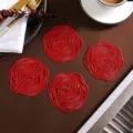 Red hollow rose PVC placemat heat insulated table mat nordic style set of four pcs - 10cm Coaster / Red