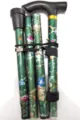 Folded floral walking cane, adjustable aluminum elderly crutch with T-handle and non-slip tip. - Grass Green Floral