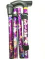 Foldable aluminum walking cane with purple floral print, portable mobility aid for elderly. - Dark Purple Floral Print
