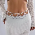 Macro view showing the fine details of the multi-layer pearl waist chain and shells - Multi-layer Pearl Shell Style (BJ26Y0155)