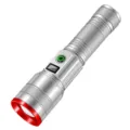 Lampe de poche LED rechargeable puissante avec affichage numérique, torche tactique pour exterieur. - Anneau Rouge Argent