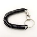 Portachiavi a corda a spirale nera con moschettone e anello metallico, corda elastica. - Nero