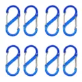 Set of 8 blue aluminum S-shaped carabiner clips, multi-use dual spring snap hook for keys and gear. - Sapphire Blue