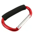 Red aluminum alloy carabiner with foam handle, D-ring clip for outdoor and stroller use. - Red