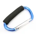 Blue aluminum alloy carabiner with black foam grip, durable D-shaped hook for outdoor use. - Blue