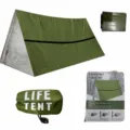 Tienda de campaña de emergencia al aire libre refugio de supervivencia manta térmica impermeable - Tienda verde y bolsa de tela verde con silbato