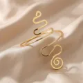 Minimalist gold geometric metal spiral open arm cuff jewelry with ethnic style - Wave Spiral Geometric Style (BR26Y0146)