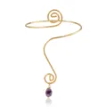 Elegant ethnic gold metal spiral open arm cuff bracelet with purple raw stone pendant - Spiral Purple Stone Style (BR26Y0134-1)