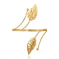 Gold spiral open arm cuff jewelry featuring a minimalist double leaf design for women - Spiral Textured Leaf Style (BR26Y0139)