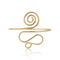Gold spiral metal arm cuff bracelet with an elegant minimalist ethnic wrap design - Smooth S-Shape Vortex Style (BR26Y0135)