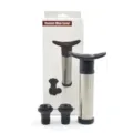 Vacuum wine saver pump set with two silicone bottle stoppers for fresh wine preservation. - 1 Pump and 2 Stoppers Set in English Color Box