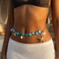 Summer resort style belly chain with blue stones and starfish charms - Blue-Green Beaded Starfish Shell Style (BJ26Y0044-1)