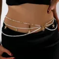 Summer boho layered white bead waist chain with golden starfish and seashell charms for women - Triple Layer Seed Bead Starfish Shell Style (BJ26Y0023)