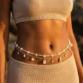 Bohemian summer body chain with seashell and starfish charms on gold and pearl layers - Double Layer Starfish Pearl Shell Style (BJ26Y0057)
