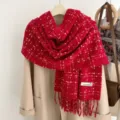 Red plaid fringe scarf for women, cozy winter warm fashion wrap, soft autumn neck warmer. - 70*180cm / Angola Red