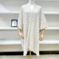 Elegante beige gebreide opengewerkte franje ponchosjaal, stijlvolle damescape voor dagelijks. - 160cm / Wit