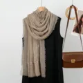 Textured lace scarf for women, breathable solid color shawl and stylish casual hijab wrap. - Khaki
