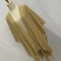 Beige gebreide ajour opengewerkte sjaal franjes detail, casual cape vest mode. - 160cm / Koffie
