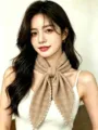 Preppy style khaki plaid triangle scarf, soft brushed warm neckerchief for women and girls. - Beige