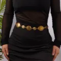 Bohemian vintage gold sun coin metal waist chain belt accessory for women's black dresses - Traditional Pattern Disc Gold (BJ25Y0100-2)