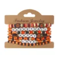 Handmade basketball themed beaded bracelet set with orange and black clay beads for game day - Basketball Style (3#Basketball 2)