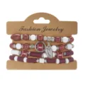 Rugby sports themed soft pottery beaded bracelet set in maroon and white color - Rugby Style (1#Rugby 2)
