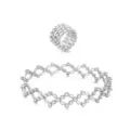 Silberner Teleskopring und Armband Kombination mit fünf Reihen funkelnder Kristalle - Five rows of diamond white k