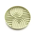 Round sage green silicone pet lick mat with geometric textured slow feeder design - Slow Feeder Bowl-Double C Style / Beige