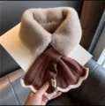 Winter women plush spliced knitted scarf warm furry collar elegant mermaid hem neck warmer - Caramel color
