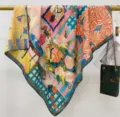 Vrouwen 90cm vierkante zijden sjaal artistieke olieverf print zachte satijnen doek - 9