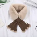 Winter pluche nepbont gesplitste gebreide sjaal vrouwen warme zeemeermin rand kraag - Beige + Khaki