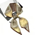 Chique lange smalle twilly zijden sjaal met vintage paisley print, elegante halslint. - Gele schaakbord paisley