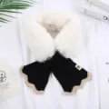 Winter warm faux fur and knitted contrast color scarf with scalloped edge for women. - White and Black