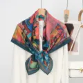 Colorful artistic print square scarf for women, elegant vintage style fashion neckerchief. - 5