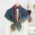 Vintage artistic printed square scarf, elegant floral and geometric pattern design for women. - 8