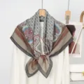 Exquisite silk wool square scarf with vintage paisley print, elegant warm accessory. - 10