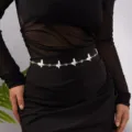 Elegant silver butterfly waist chain with white enamel charms and crystals for women - White Enamel Butterfly Style (XP25Y0074-2) / Silver