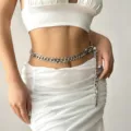 Retro silver curb chain waist belt for women with embossed decorative buckle - Vintage Carved Curb Chain Style (BJ25Y0098-2) / Silver