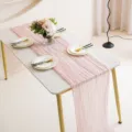 Pink cheesecloth table runner, crinkled gauze fabric for wedding party dining table decoration. - Pink